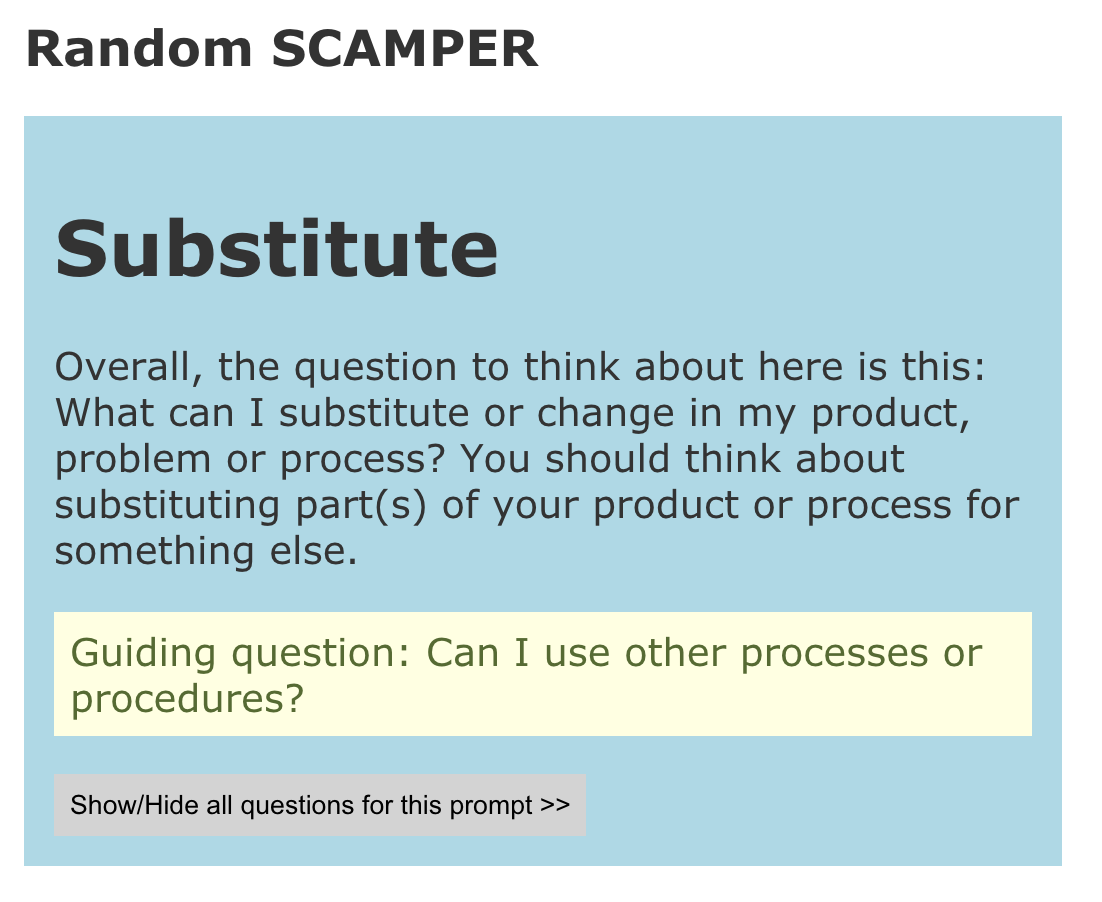 Example SCAMPER randomisation